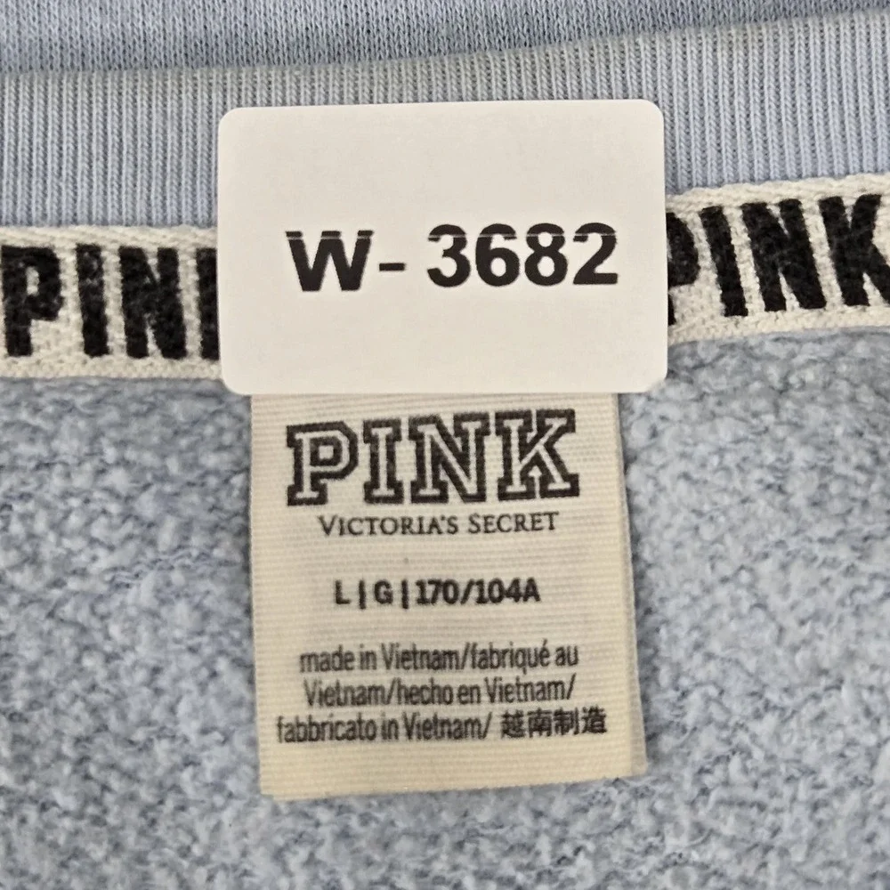 PINK Victoria's Secret Women Sweatshirt L Light Blue Colorblock Crew Neck Campus
